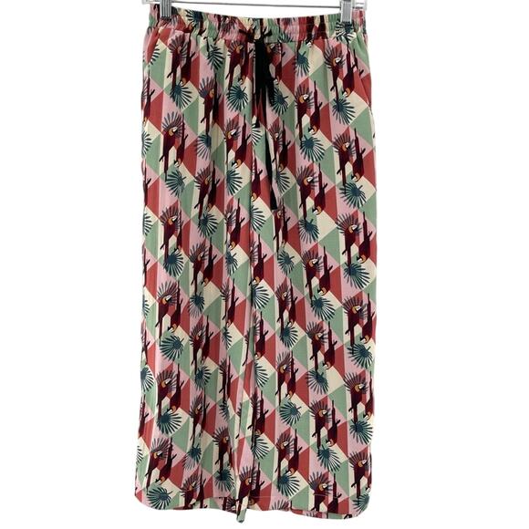 WEEK& Art Deco Parrot Print Beach Swim Cover Up Cropped High Waisted Pants Med. - Picture 1 of 9